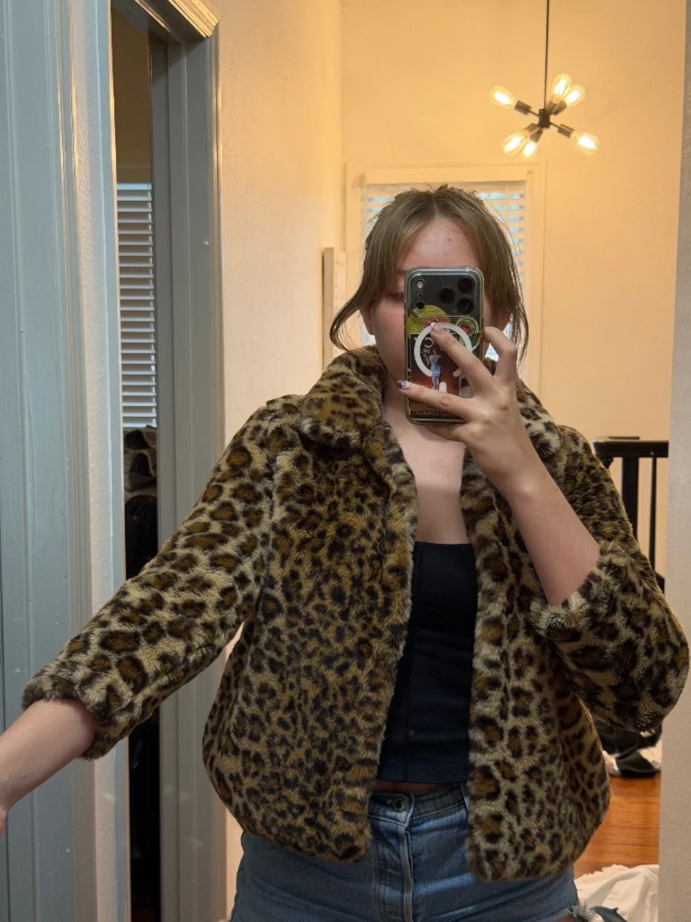 Youth Leopard Print Fur Coat